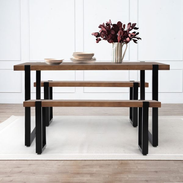 Dining Table Bench Set 2xDining Chairs Industrial  Cafe Restaurant