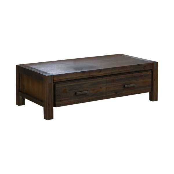 Coffee Table Solid Acacia Wood & Veneer 1 Drawer Storage Chocolate Colour