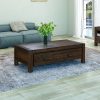 Coffee Table Solid Acacia Wood & Veneer 1 Drawer Storage Chocolate Colour