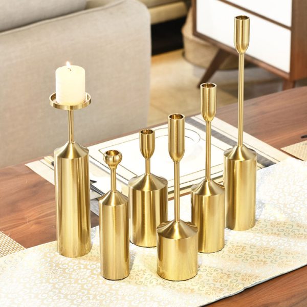 6pcs Gold Iron Taper Luxury Candlestick Candle Holder Stand Pillar
