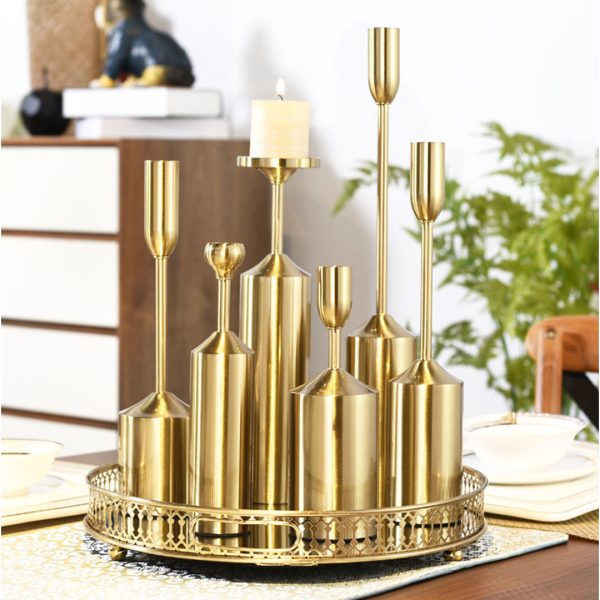 6pcs Gold Iron Taper Luxury Candlestick Candle Holder Stand Pillar