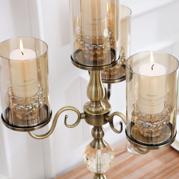58cm 4-Slots Glass Candlestick Candle Holder Stand Pillar Glass/Iron Metal