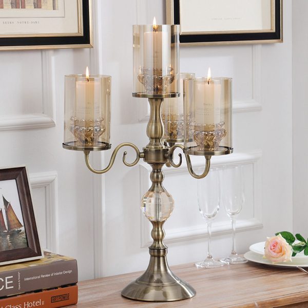 58cm 4-Slots Glass Candlestick Candle Holder Stand Pillar Glass/Iron Metal