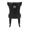 2x Dining Chair Black Leatherette Upholstery Button Studding Deep Quilting Wooden Frame Back With Lion Ring And Nail Rubber Wood Legs