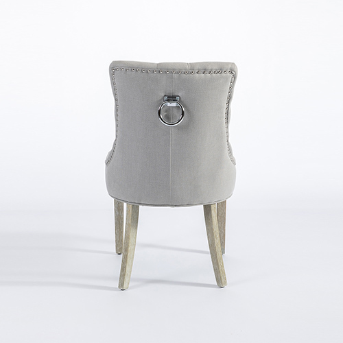 2x Dining Chair Light Gray Linen Fabric Button Studding Wooden Frame Rubber Wood Legs