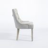 2x Dining Chair Light Gray Linen Fabric Button Studding Wooden Frame Rubber Wood Legs