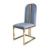 2X Fancy Dining Chair Stainless Gold Frame & Seat Blue Fabric