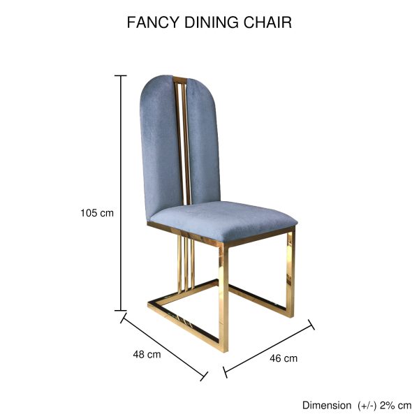 2X Fancy Dining Chair Stainless Gold Frame & Seat Blue Fabric