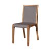 2x Wooden Frame Leatherette In Gray Fabric Dining Chairs with Wooden Legs