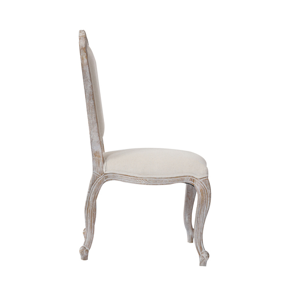 2X Dining Chair Linen Fabric Beige Oak Wood White Washed Finish