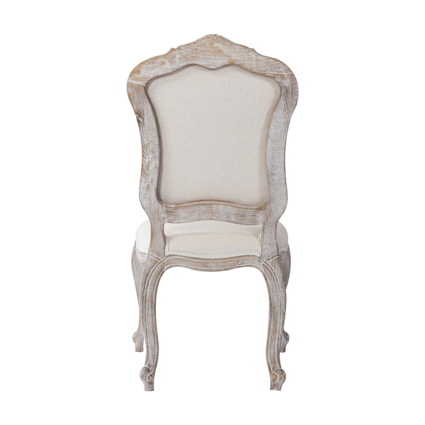 2X Dining Chair Linen Fabric Beige Oak Wood White Washed Finish