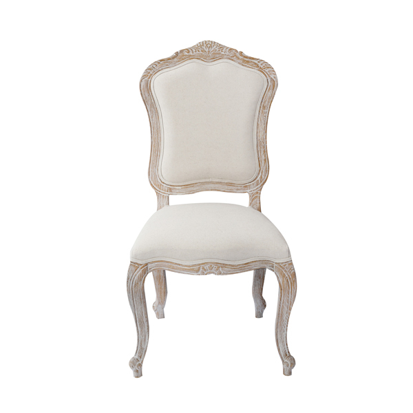 2X Dining Chair Linen Fabric Beige Oak Wood White Washed Finish