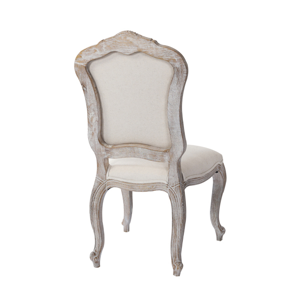 2X Dining Chair Linen Fabric Beige Oak Wood White Washed Finish