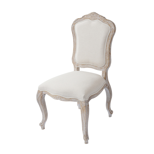 2X Dining Chair Linen Fabric Beige Oak Wood White Washed Finish