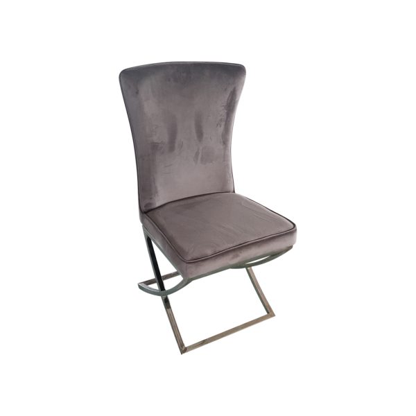 2x Dining Chairs Grey Fabric Upholstery Beautiful Quilting Shiny Silver Colour Legs