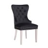 2x Dining Chair Black Velvet Upholstery Button Studding Deep Quilting Wooden Frame Back With Lion Ring And Nail Stainless Steel Legs