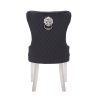 2x Dining Chair Black Velvet Upholstery Button Studding Deep Quilting Wooden Frame Back With Lion Ring And Nail Stainless Steel Legs
