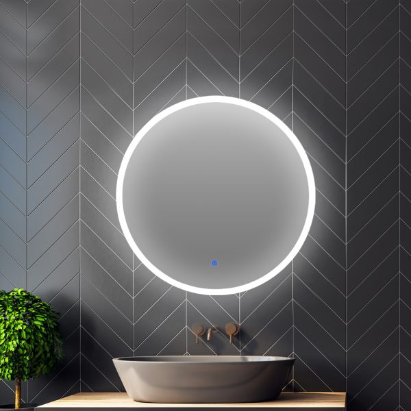 Makeup Mirror LED Light Bathroom Wall Mirrors Anti-fog Clear Round Vanity 50cm