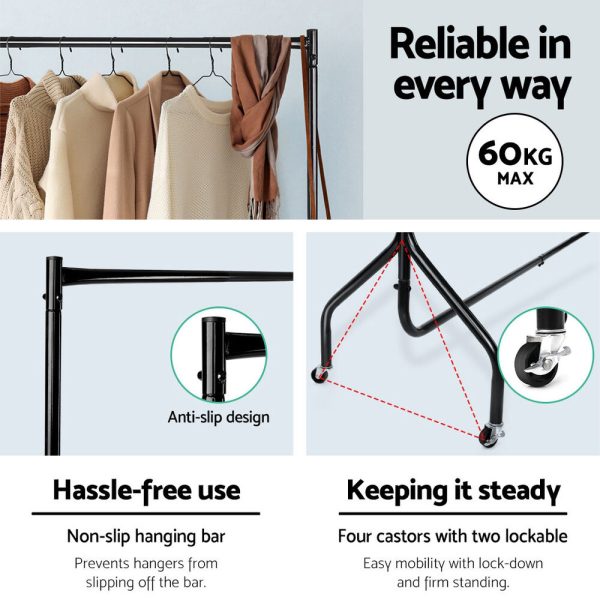 6FT Clothes Racks Metal Garment Display Rolling Rail Hanger Airer Stand Portable – 2