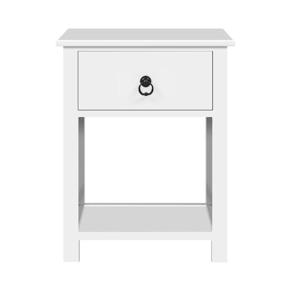 2 X Bedside Table 1 Drawer with Shelf – EMMA White