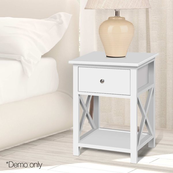 Bedside Table 1 Drawer with Shelf – EMMA White