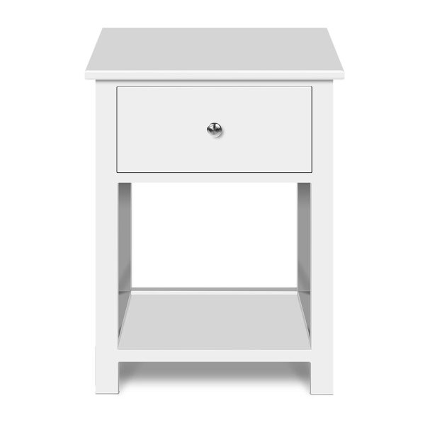 Bedside Table 1 Drawer with Shelf – EMMA White