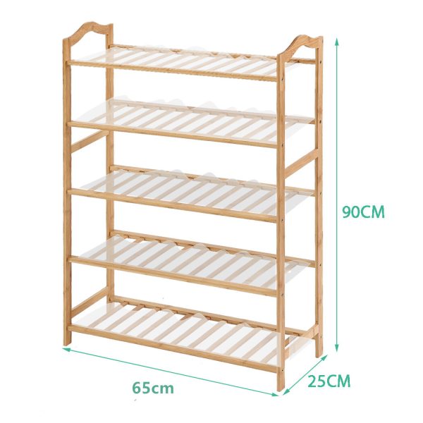 Bamboo Shoe Rack Storage Wooden Organizer Shelf Stand – 70 cm, 5 Tiers