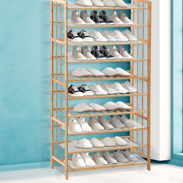 10 Tiers 80cm Wide Bamboo Shoe Rack Storage Wooden Organizer Shelf Stand