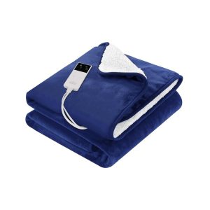Electric Throw Rug Heated Blanket Washable Snuggle Flannel Winter – Navy Blue