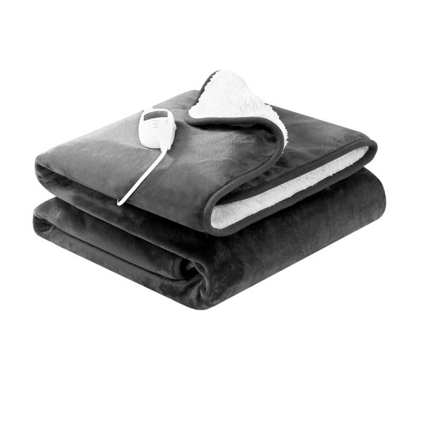 Electric Throw Rug Heated Blanket Washable Snuggle Flannel Winter – Grey