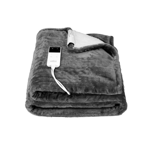 Electric Throw Rug Heated Blanket Washable Snuggle Flannel Winter – Grey