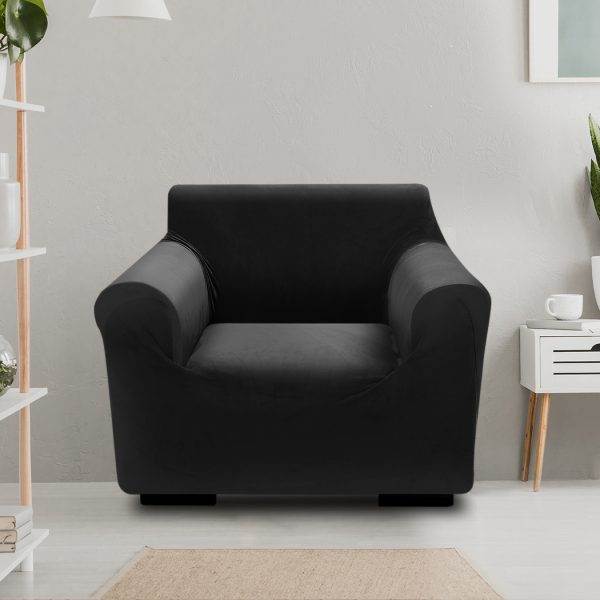 Sofa Cover Couch High Stretch Super Soft Plush Protector Slipcover – Black, 1 Seater