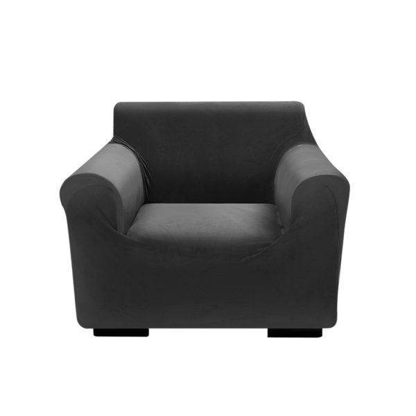 Sofa Cover Couch High Stretch Super Soft Plush Protector Slipcover – Black, 1 Seater