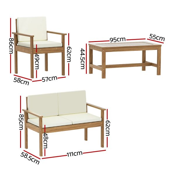 4-Piece Outdoor Sofa Set Wooden Couch Lounge Setting