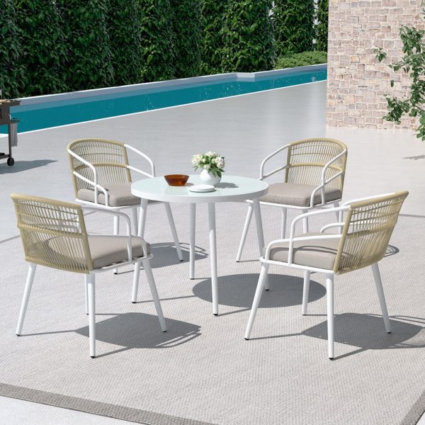 Outdoor Dining Set 5 Piece Aluminum Table Chairs Setting White