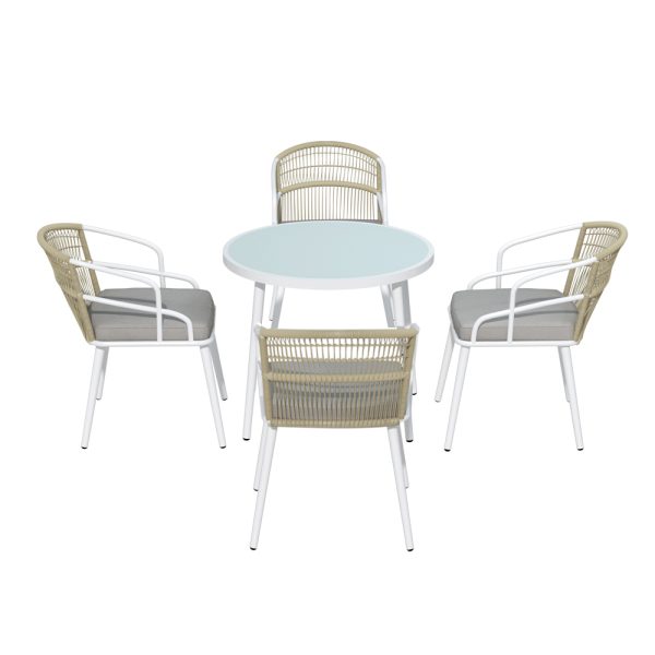 Outdoor Dining Set 5 Piece Aluminum Table Chairs Setting White