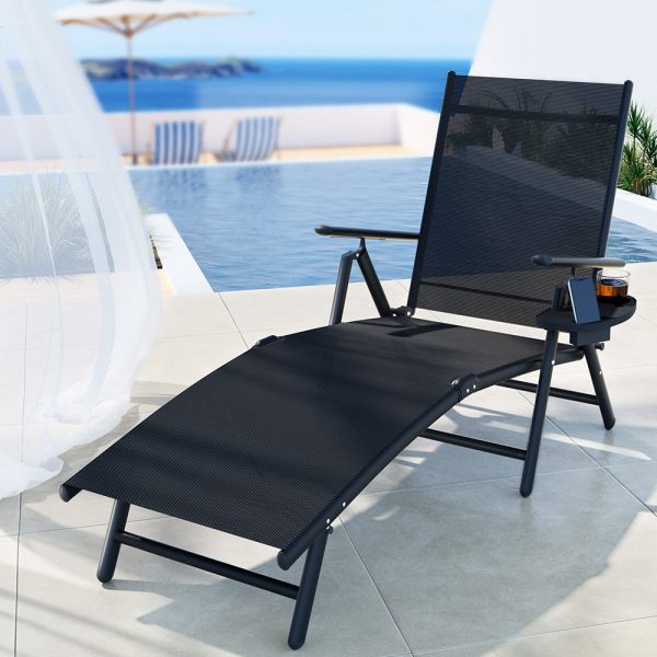 Sun Lounge Outdoor Lounger Aluminium Folding Beach Chair Camping Patio