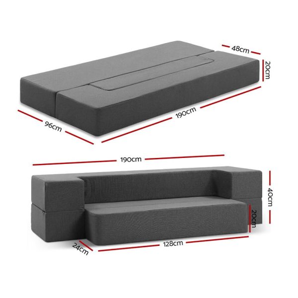 Bedding Foldable Mattress Folding Foam Sofa Bed Chair Grey