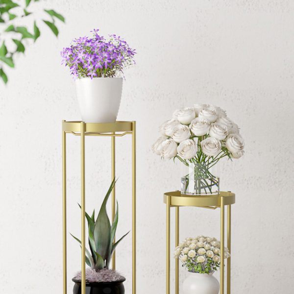 2 Layer 50cm Gold Metal Plant Stand Flower Pot Holder Corner Shelving Rack Indoor Display