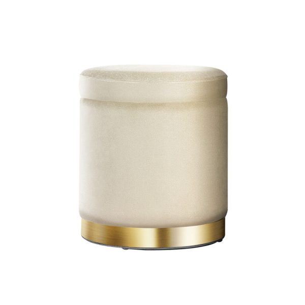 Ottoman Foot Stool with Storage Round Velvet Foot Rest Pouffe Footstool – Cream