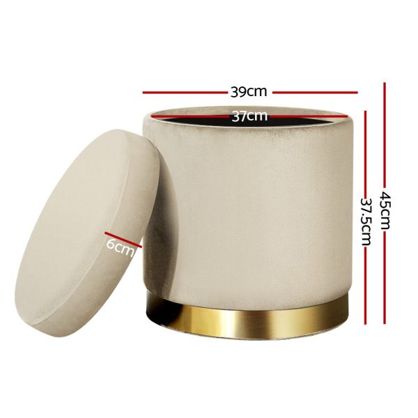 Ottoman Foot Stool with Storage Round Velvet Foot Rest Pouffe Footstool – Cream