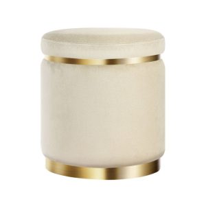 Round Velvet Ottoman Foot Stool Foot Rest Pouffe Padded Seat Footstool – Cream