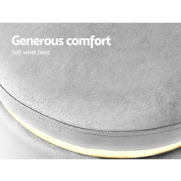Round Velvet Ottoman Foot Stool Foot Rest Pouffe Padded Seat Footstool – Grey