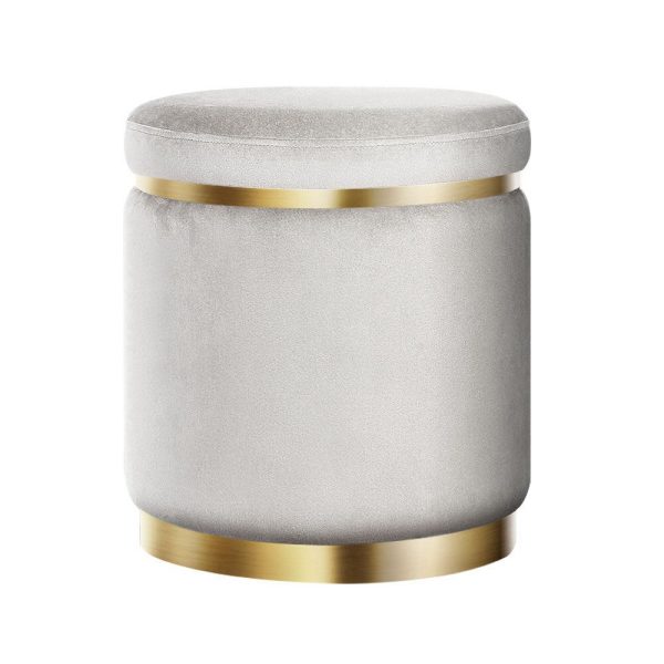 Round Velvet Ottoman Foot Stool Foot Rest Pouffe Padded Seat Footstool – Grey