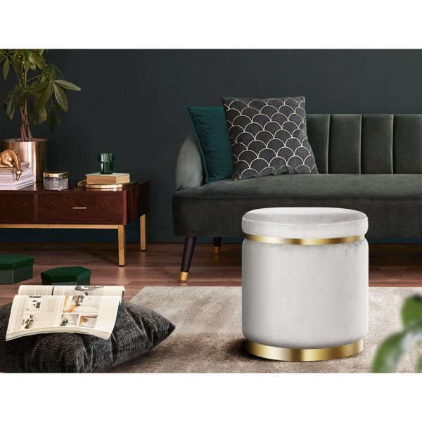 Round Velvet Ottoman Foot Stool Foot Rest Pouffe Padded Seat Footstool – Grey