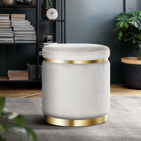 Round Velvet Ottoman Foot Stool Foot Rest Pouffe Padded Seat Footstool – Grey