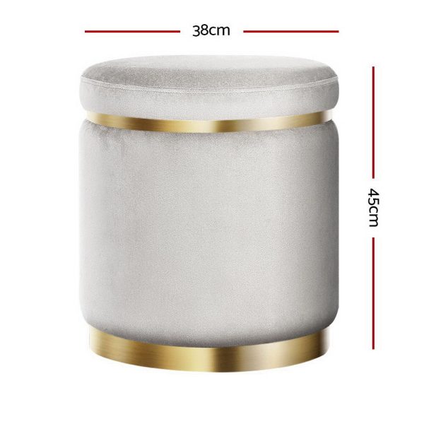 Round Velvet Ottoman Foot Stool Foot Rest Pouffe Padded Seat Footstool – Grey