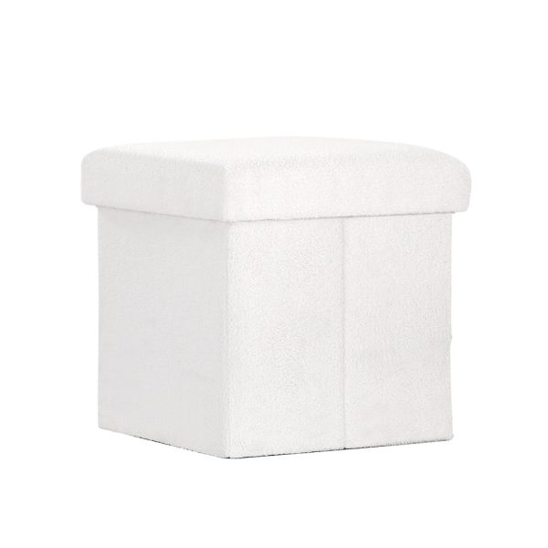 Ottoman Storage Foot Stool Square Teddy Fabric White