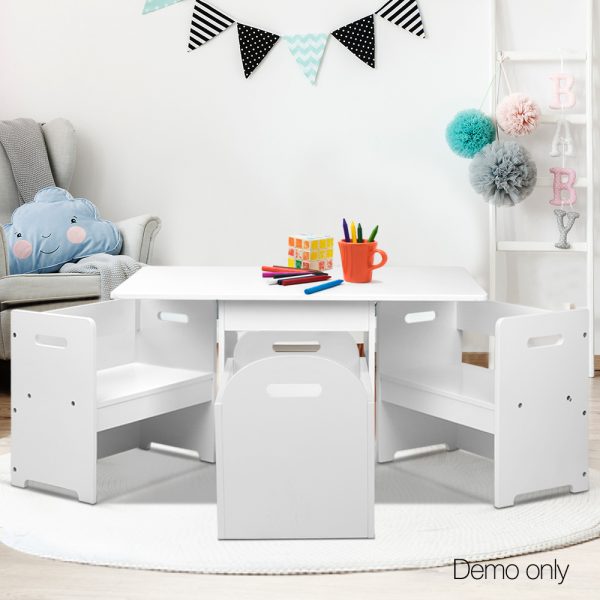 3PCS Kids Table and Chairs Set Storage Toys Play Activity Desk