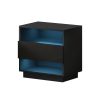 Bedside Table LED with 2 Shelves – HANA Black